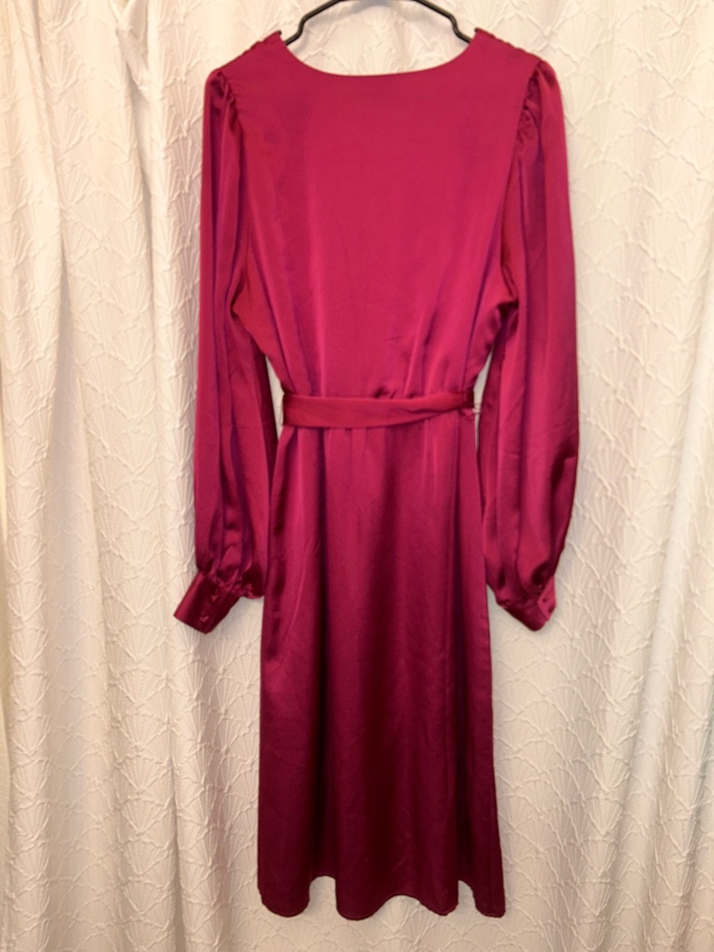Shoe Dazzle Satin Wrap Midi Dress in Hot Pink - Picture 3 of 6